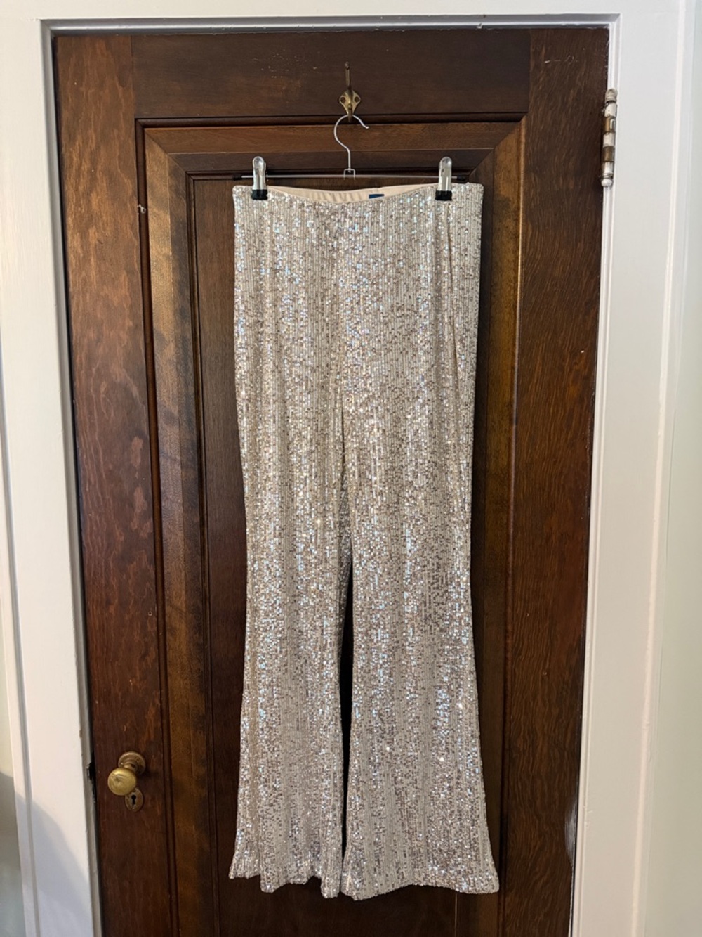 Old Navy Silver Sequin High-Waisted Flare Pants